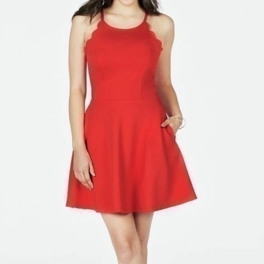 Justfab red scallop Fit and Flare Dress